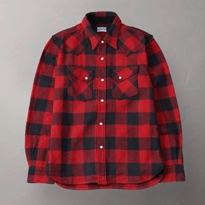 Flat Head Block Check Western Flannel Shirt - Red